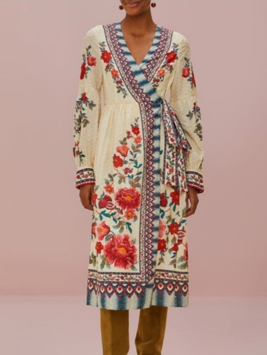 FARM Rio Dresses & Skirts - FARM Rio Mosaic Sands Floral Wrap Midi Dress
